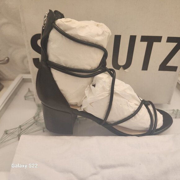 Schutz "Shayla" Black Leather Heeled Sandals. NIB. Size 8 - Picture 1 of 10